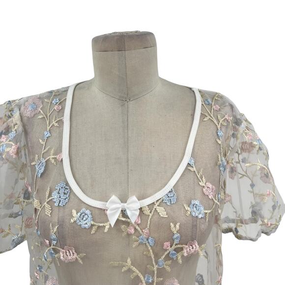 Dolls Kill Sugar Thrillz Forbidden Garden Dress Embroidered Floral Sheer Medium - Picture 3 of 10